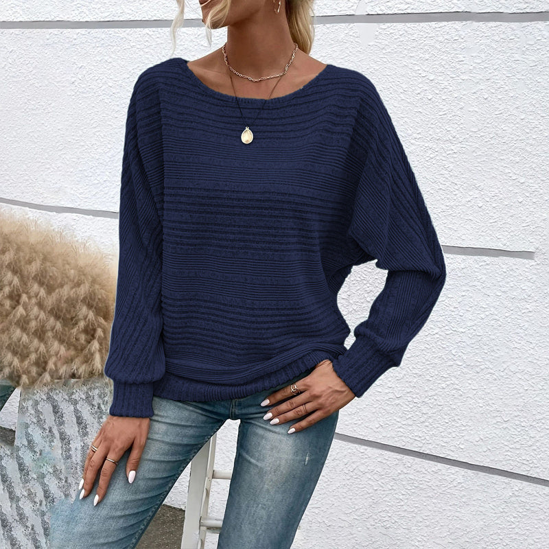 Women's Textured Round-Neck Long-Sleeve Pullover