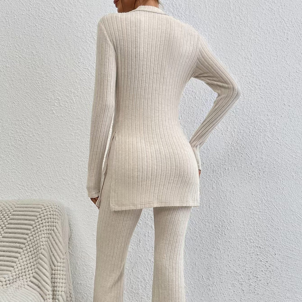 Women's Ribbed V‑Neck Top & Pants Set