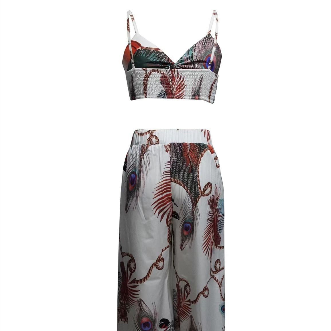 Women's Feather Print Vacation Pants Set