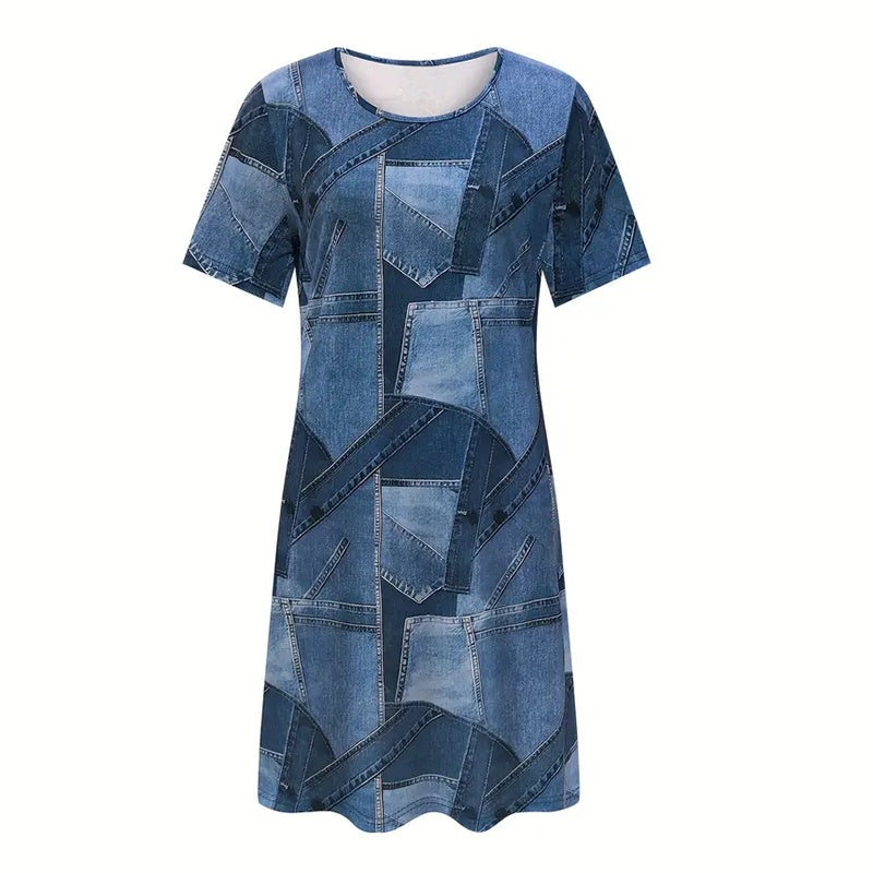 Women's Plus Size Denim Short Sleeve Dress