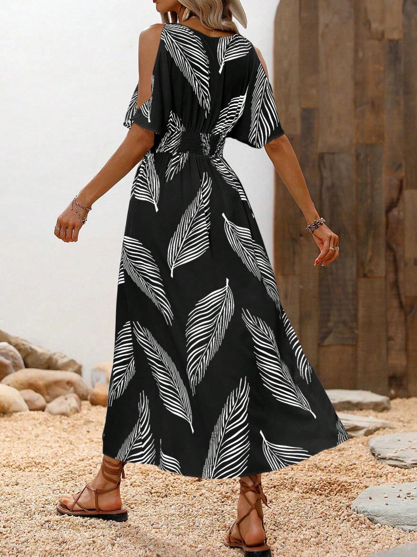 Women's Off-Shoulder Cross V-Neck Maxi Dress