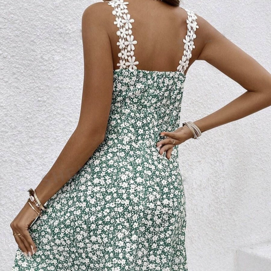 Women's Lace Patchwork Floral Print Dress