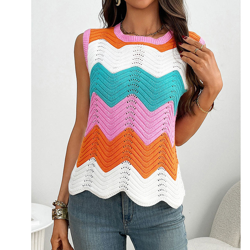 Women's Rainbow-Striped Cropped Sweater Vest