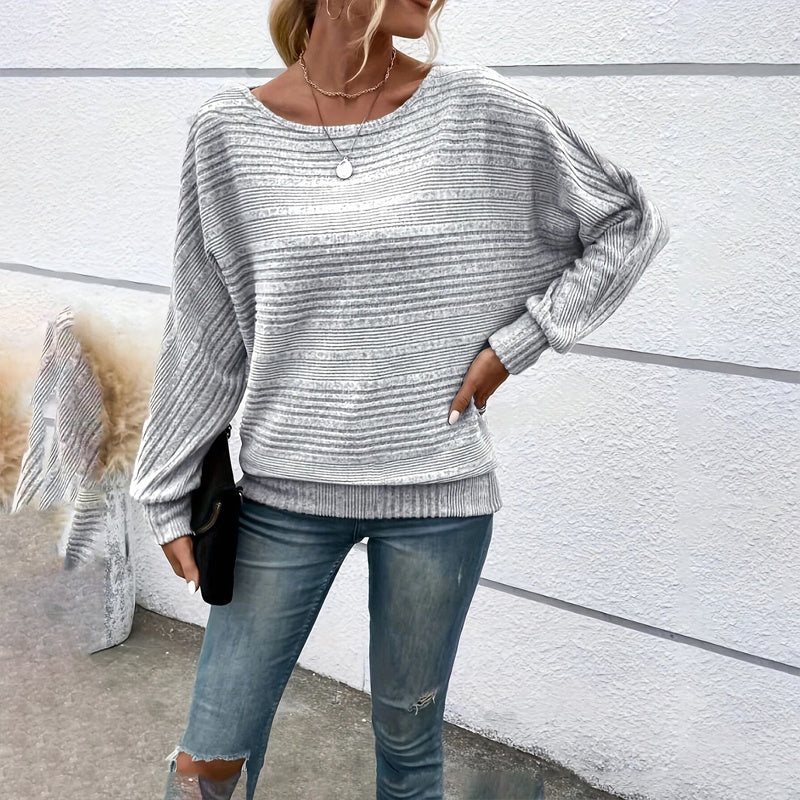 Women's Textured Round-Neck Long-Sleeve Pullover