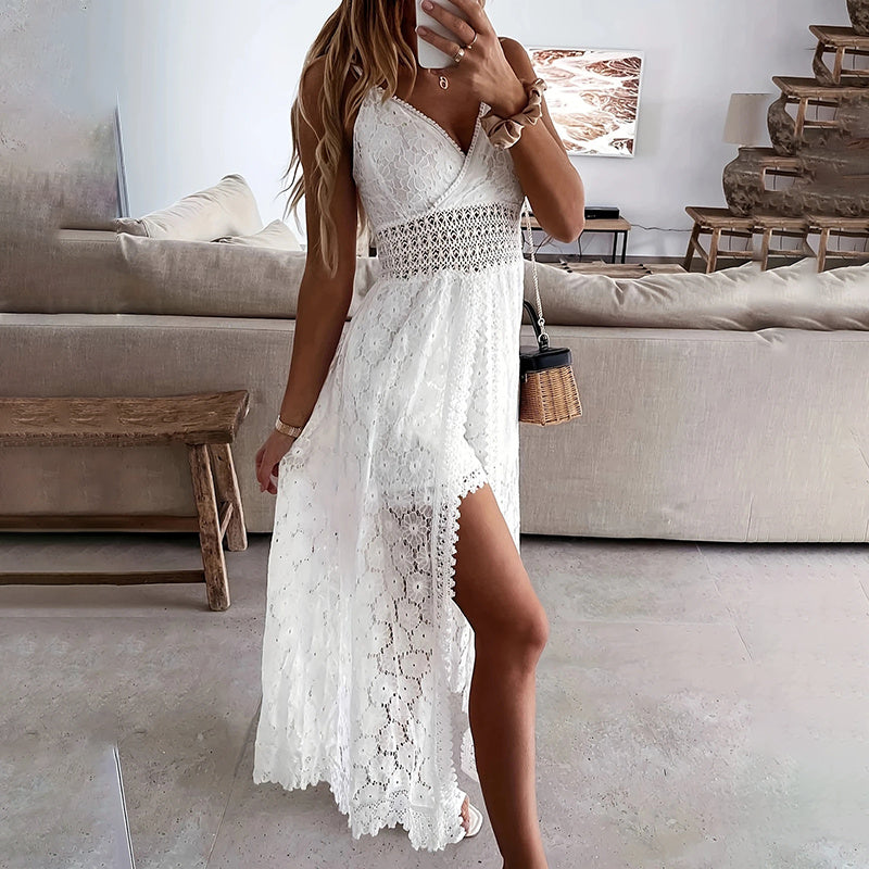 Women's Summer Elegant Lace Jumpsuit - V-Neck Sleeveless Romper