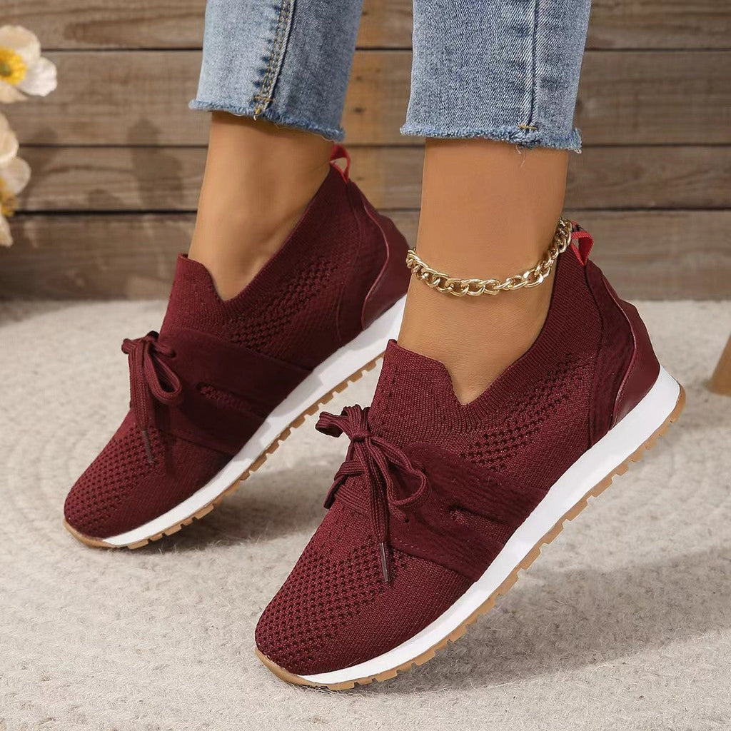 Women's Lace‑Up Mesh Walking Flats