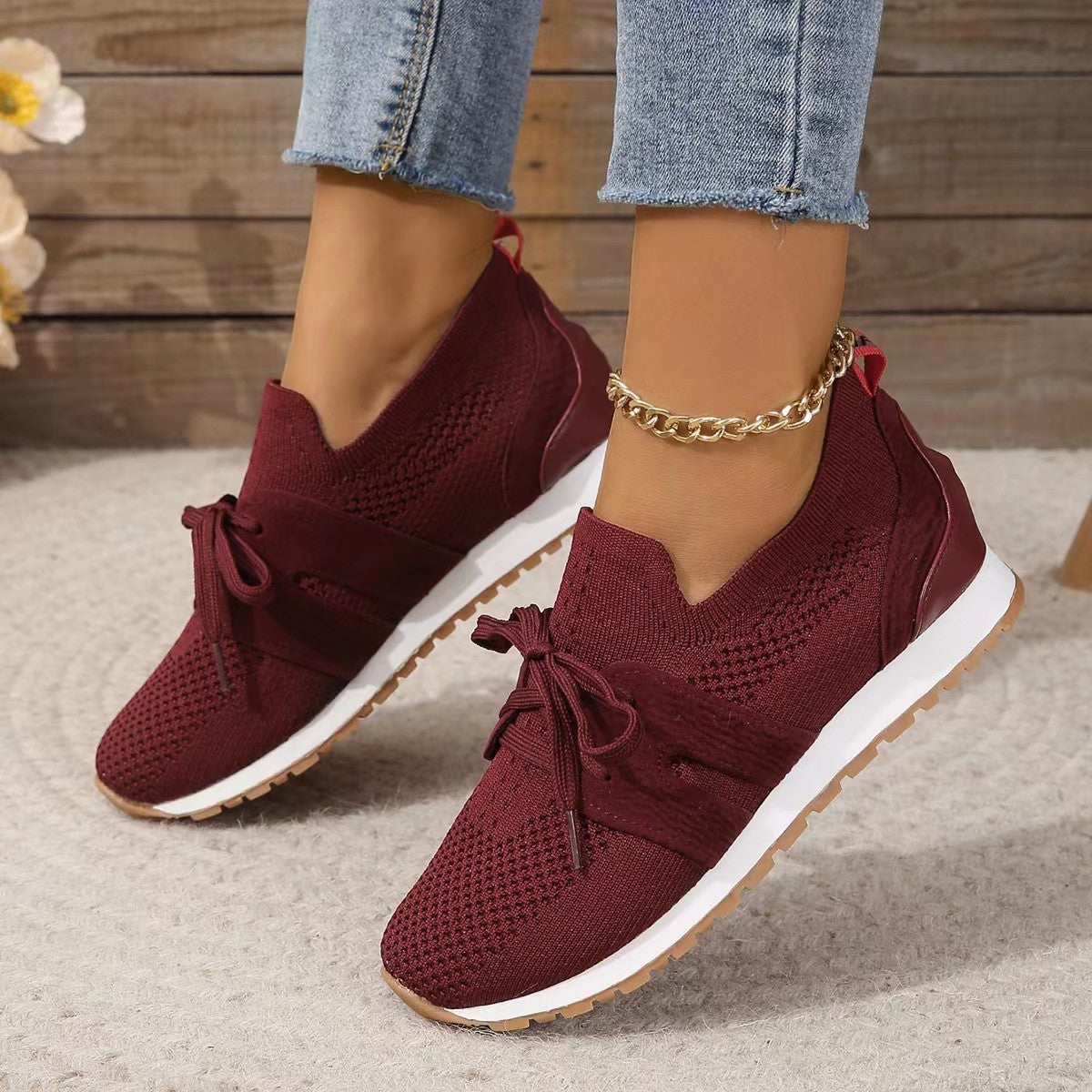 Women's Lace‑Up Mesh Walking Flats