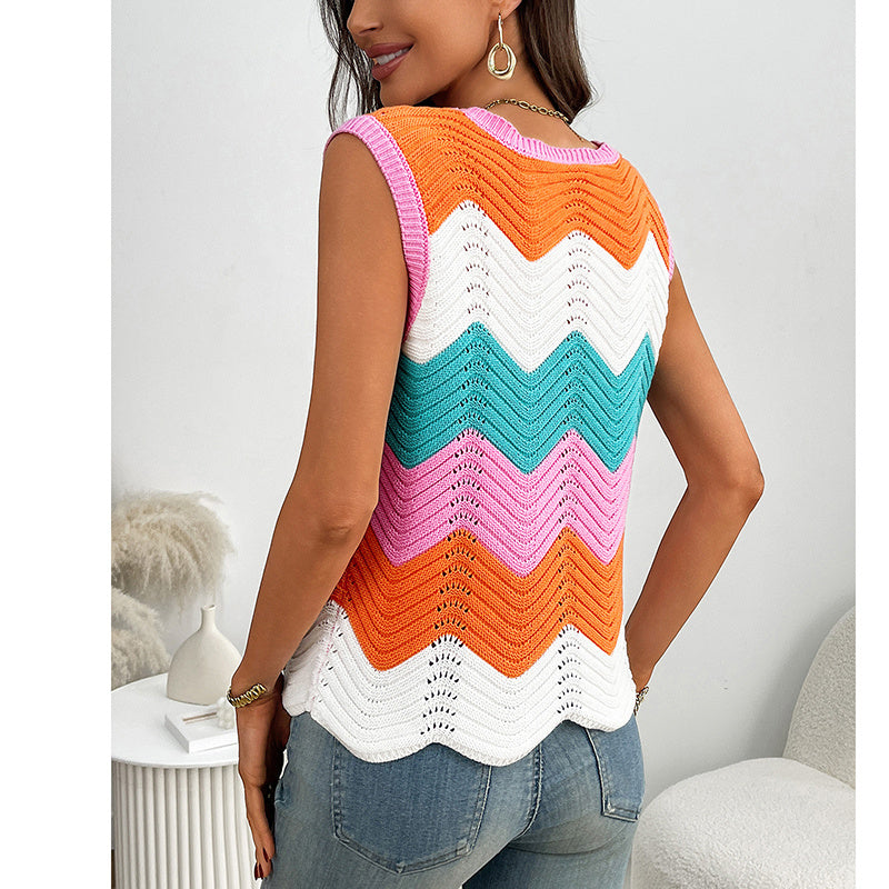 Women's Rainbow-Striped Cropped Sweater Vest