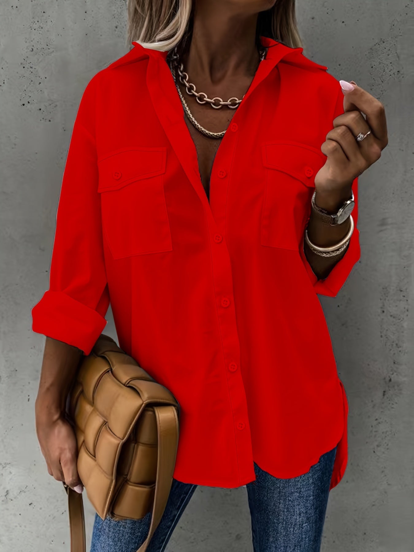 Women's Casual Long Sleeve Shirt with Pocket