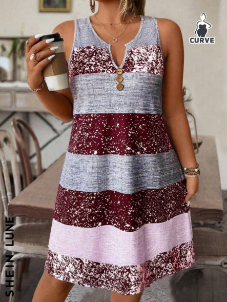 Plus Size Striped Tank Top & Skirt Set