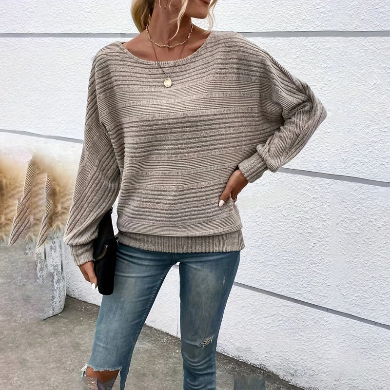 Women's Textured Round-Neck Long-Sleeve Pullover