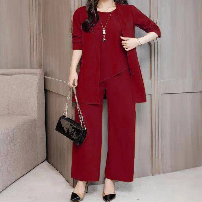 Women's Plus Size Casual 3-Piece Set Open Front Cardigan Sleeveless Vest Pants Solid Color Lounge Set