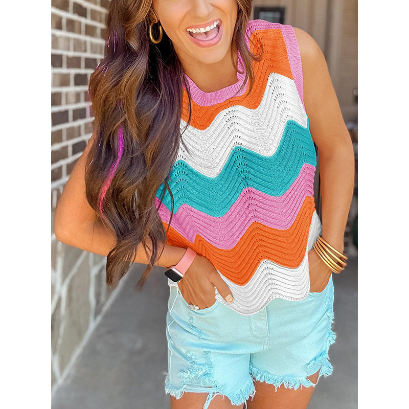 Women's Rainbow-Striped Cropped Sweater Vest