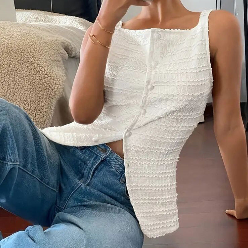 Trendy Square Neck Button Up Vest Top Y2k Going Out Tank Tops