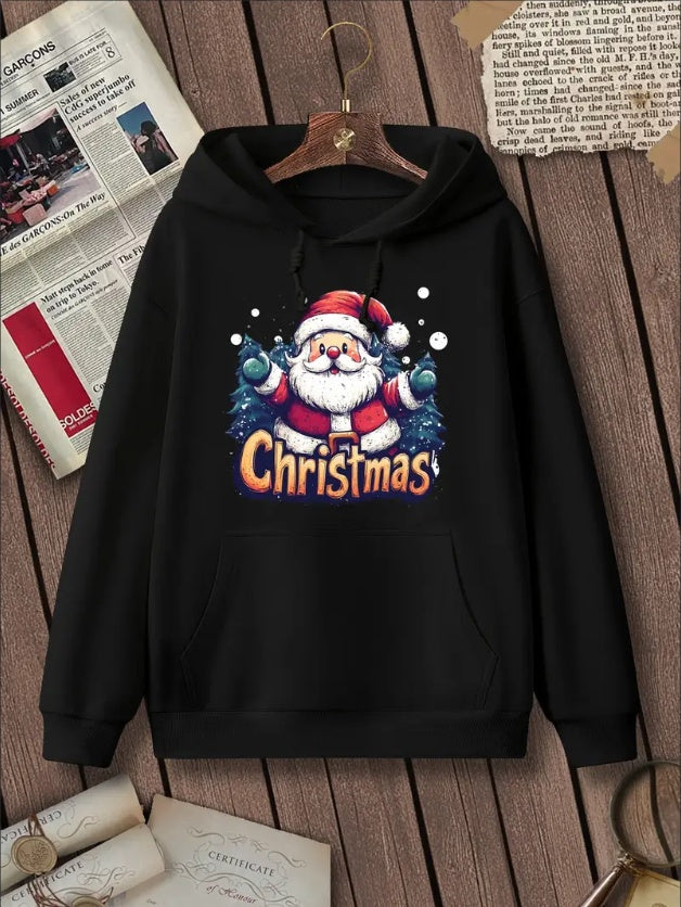 Kawaii Santa Hoodie â€?Women's Graffiti Christmas Sweatshirt