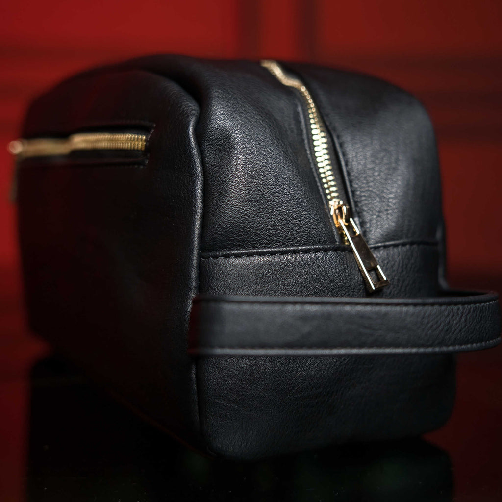Black Leather Toiletry Bag