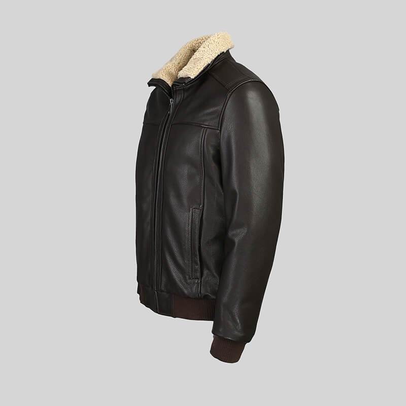 Arlo Men's Bomber Full Grain Leather Jacket With Fur Collar
