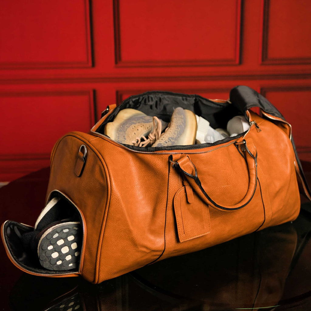 Brown Leather Roller Bag Set