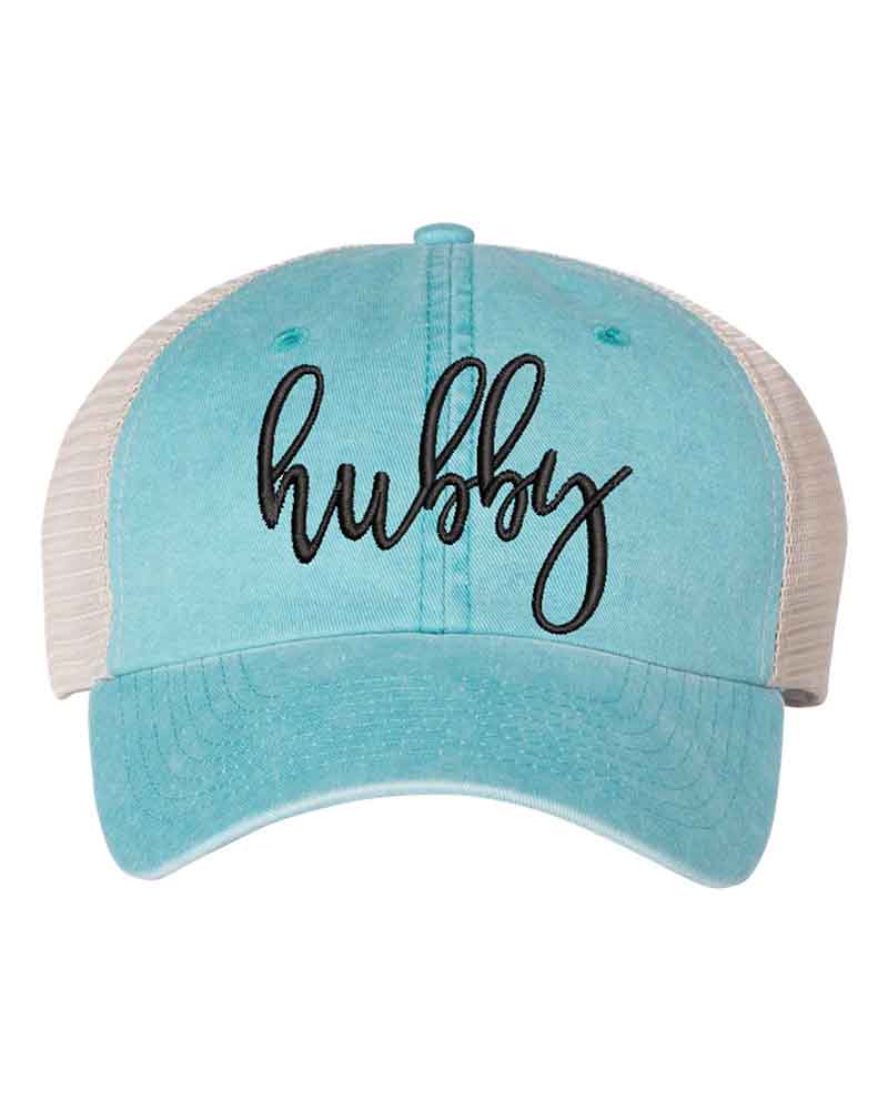 Embroidered Wifey/Hubby Pigment-Dyed Trucker Hat â€?Anniversary Gift Cap