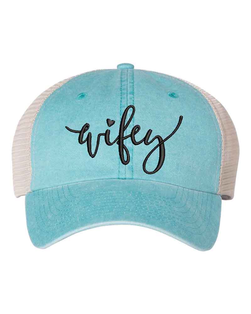 Embroidered Wifey/Hubby Pigment-Dyed Trucker Hat â€?Anniversary Gift Cap