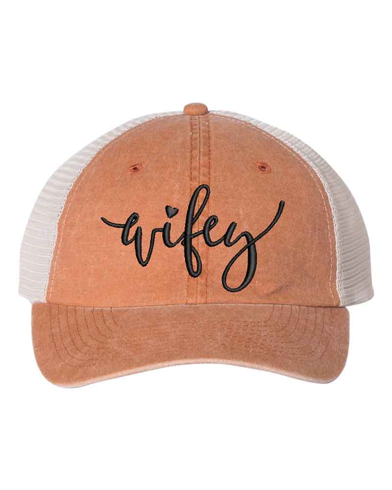 Embroidered Wifey/Hubby Pigment-Dyed Trucker Hat â€?Anniversary Gift Cap