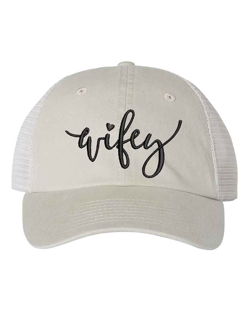 Embroidered Wifey/Hubby Pigment-Dyed Trucker Hat â€?Anniversary Gift Cap