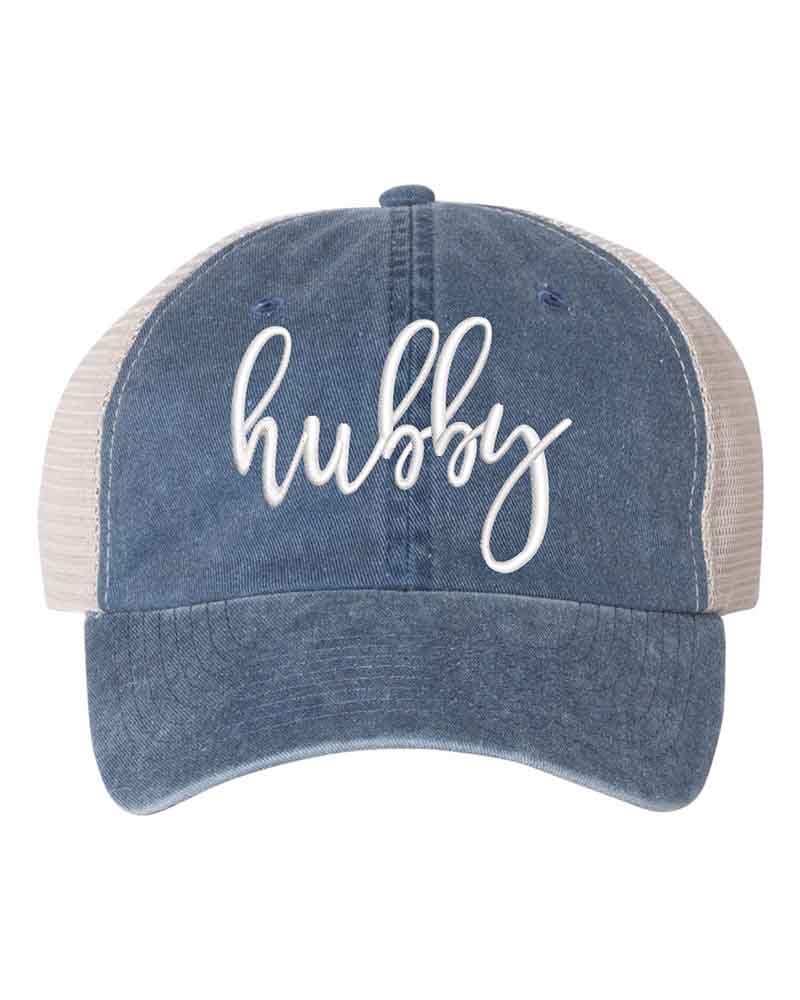 Embroidered Wifey/Hubby Pigment-Dyed Trucker Hat â€?Anniversary Gift Cap