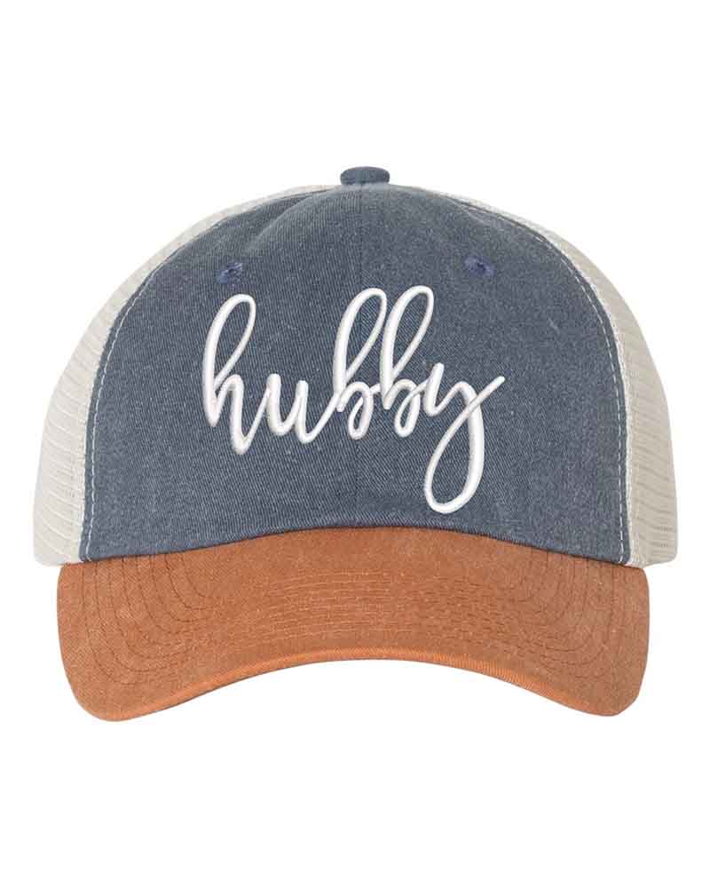 Embroidered Wifey/Hubby Pigment-Dyed Trucker Hat â€?Anniversary Gift Cap