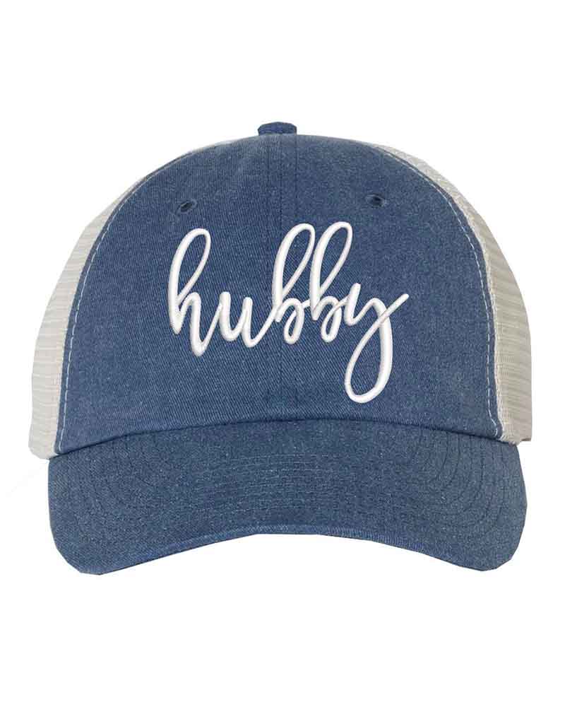 Embroidered Wifey/Hubby Pigment-Dyed Trucker Hat â€?Anniversary Gift Cap