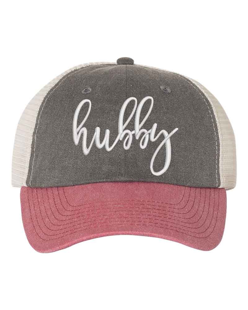 Embroidered Wifey/Hubby Pigment-Dyed Trucker Hat â€?Anniversary Gift Cap