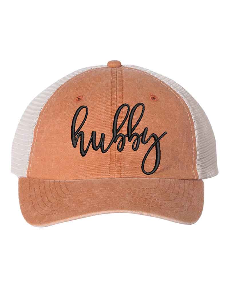 Embroidered Wifey/Hubby Pigment-Dyed Trucker Hat â€?Anniversary Gift Cap