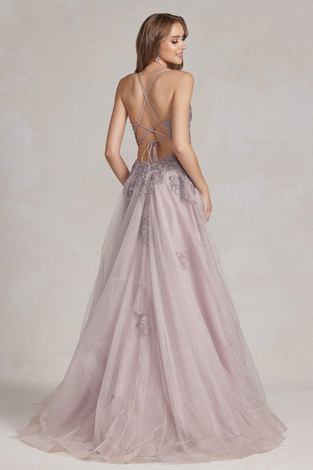 Mauve 16 Nox Anabel G1149 Long Spaghetti Strap Prom Gown Sale