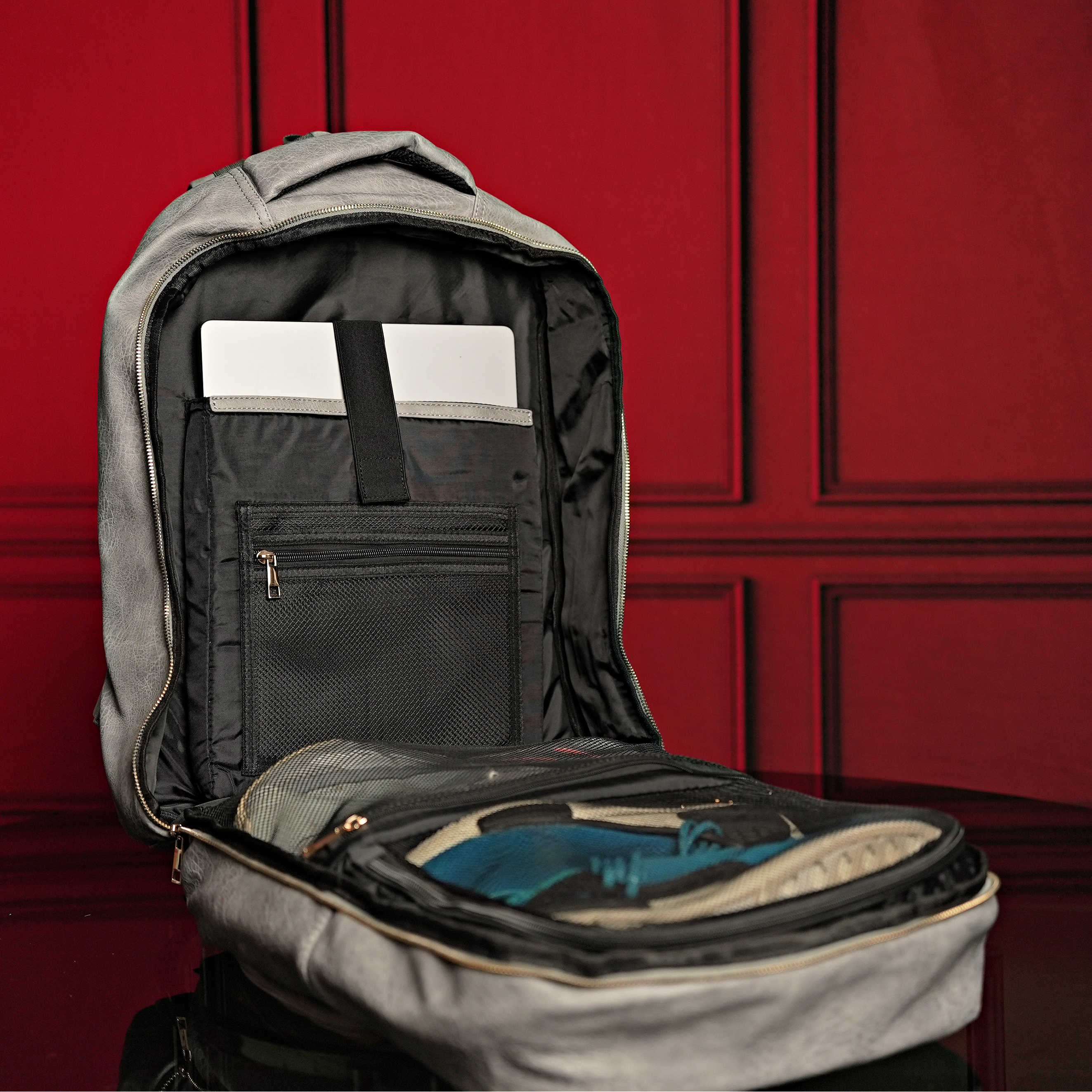 Grey Leather Commuter Bag