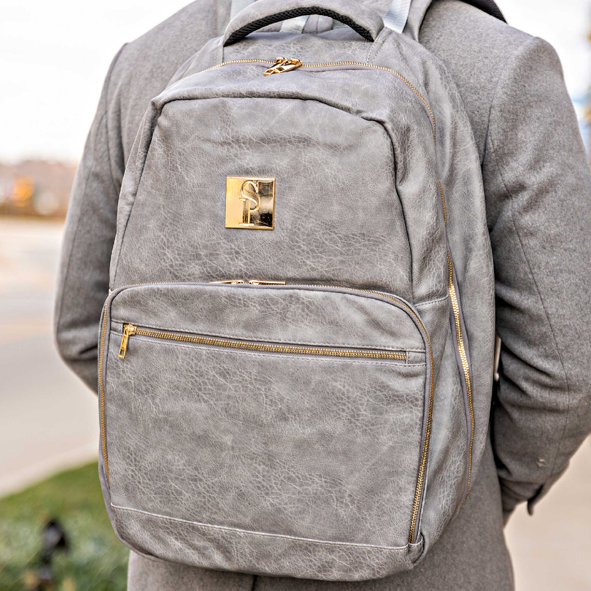 Grey Leather Commuter Bag