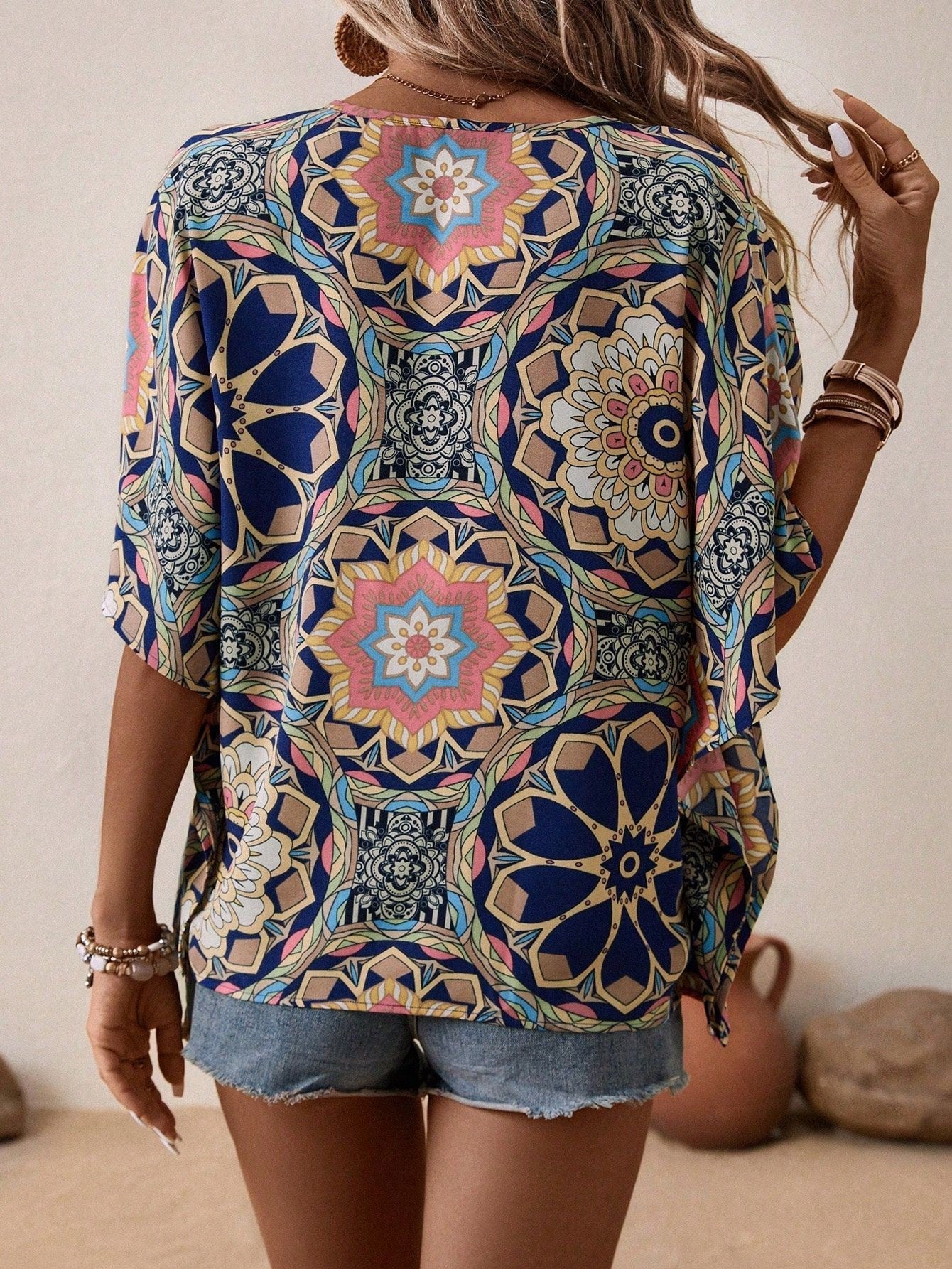 Boho Print V-Neck Short Sleeve Top â€?Summer Casual