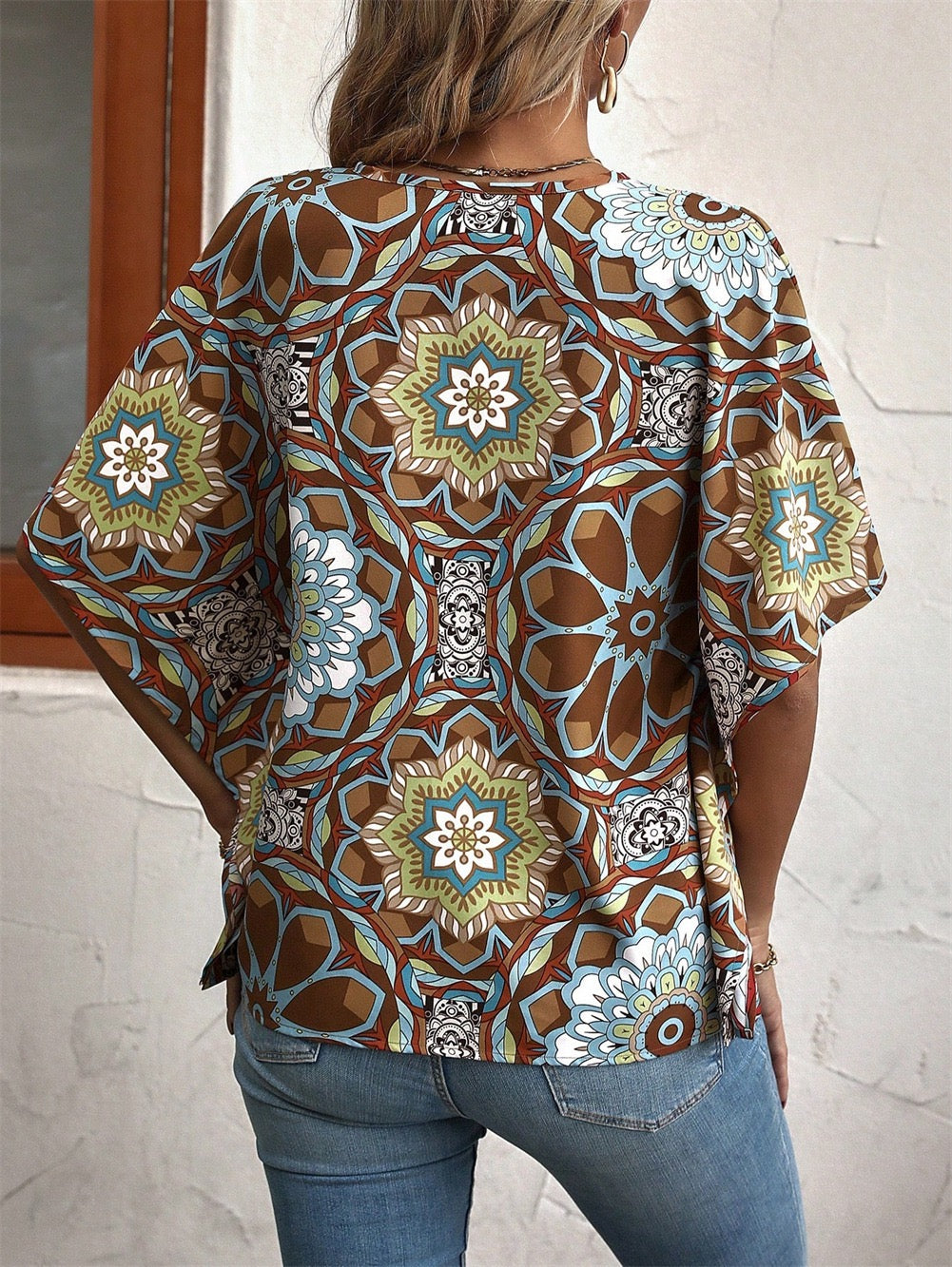 Boho Print V-Neck Short Sleeve Top â€?Summer Casual