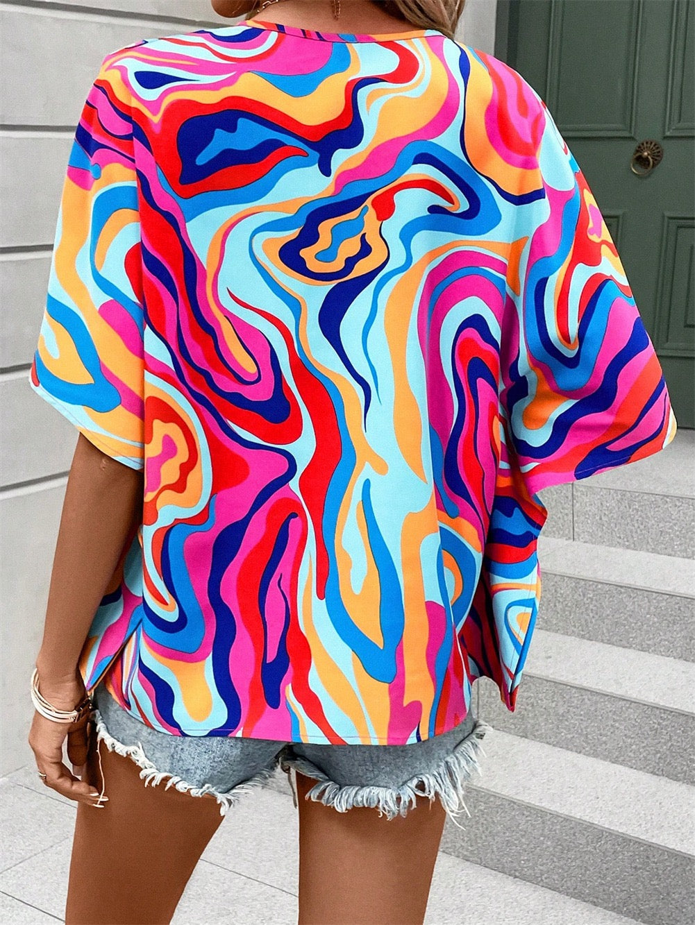 Boho Print V-Neck Short Sleeve Top â€?Summer Casual