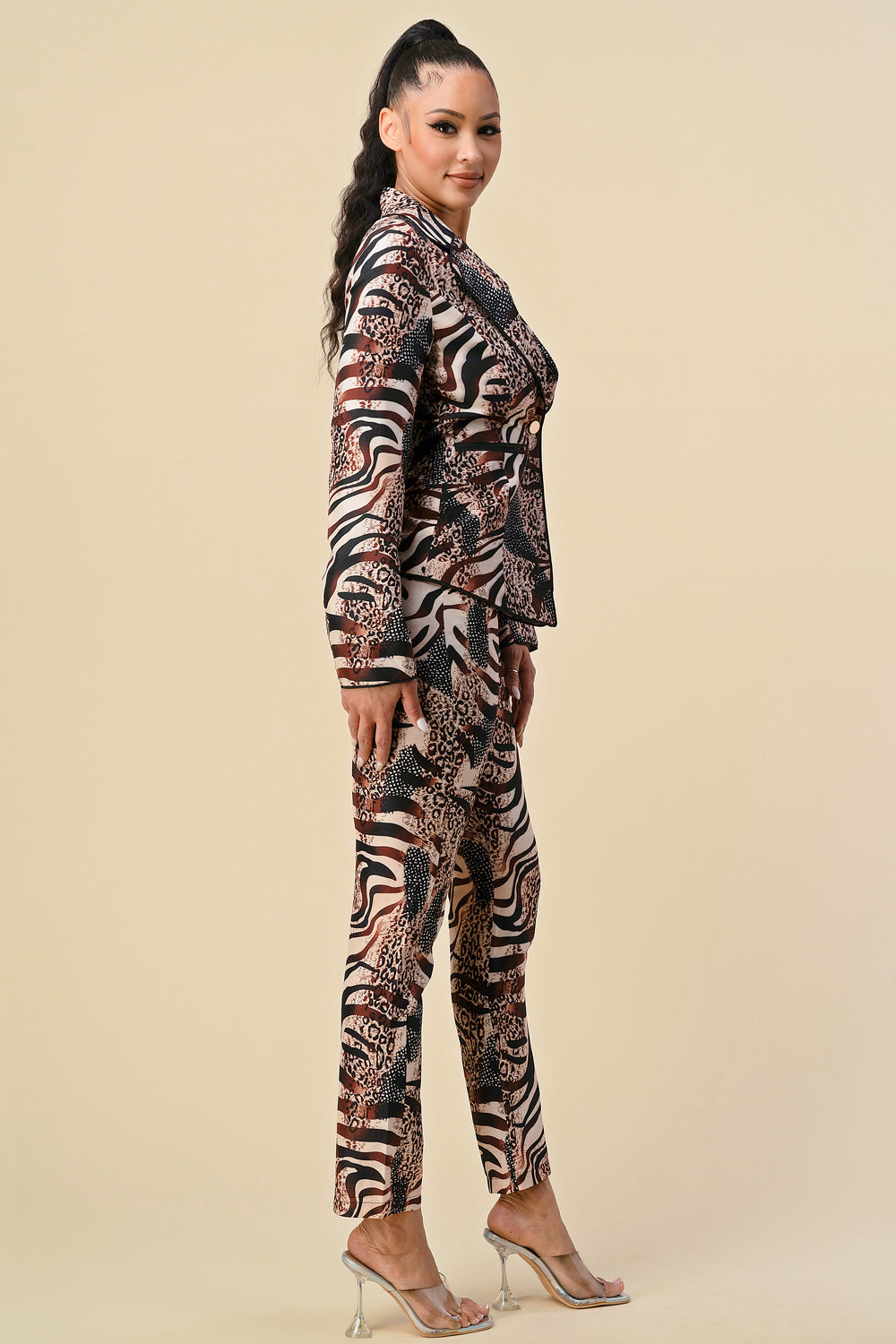 Long Sleeve Printed Blazer Pant Set