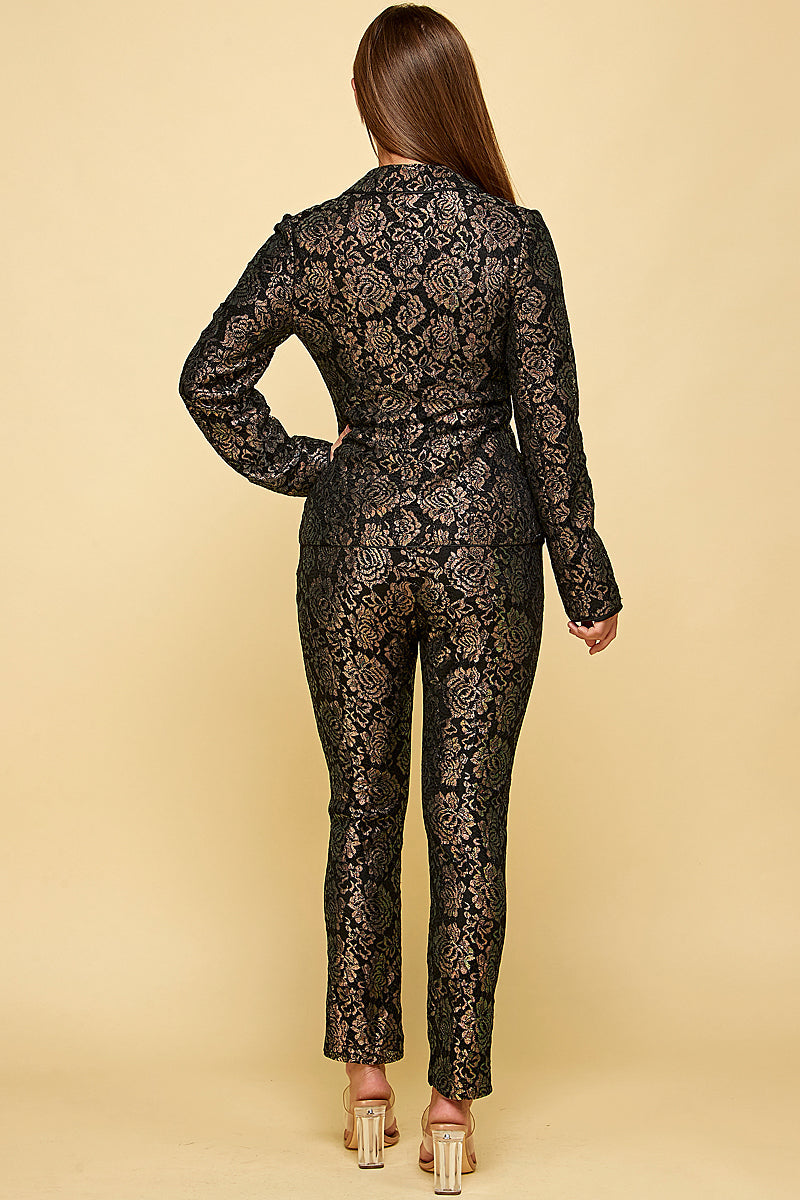 Long Sleeve Printed Blazer Pant Set