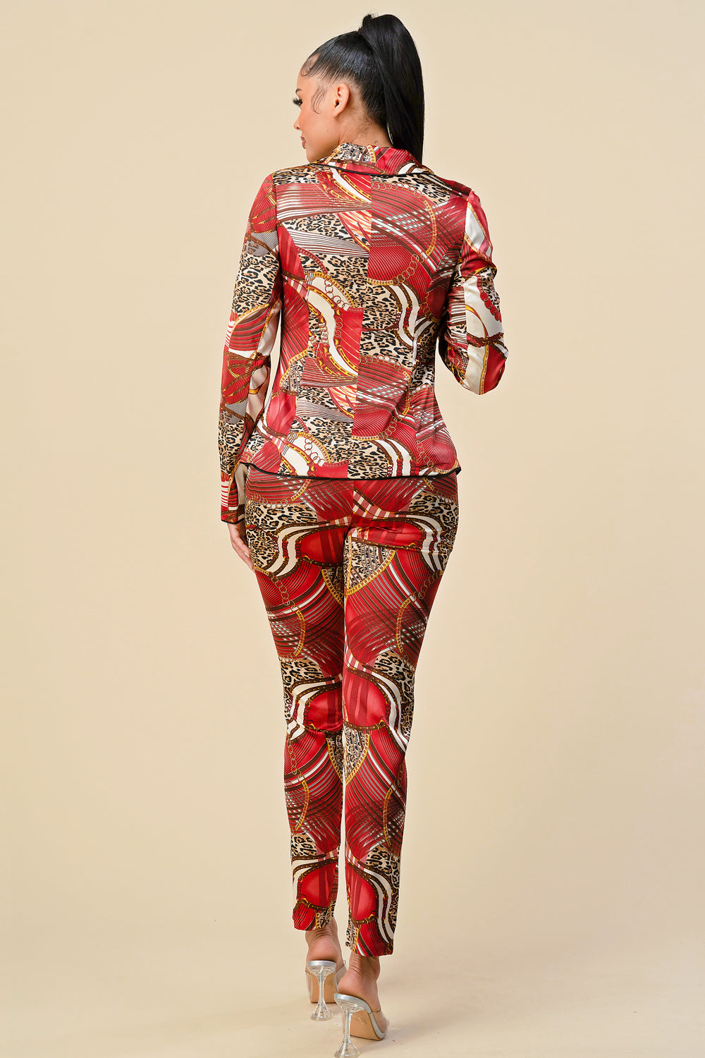 Long Sleeve Printed Blazer Pant Set