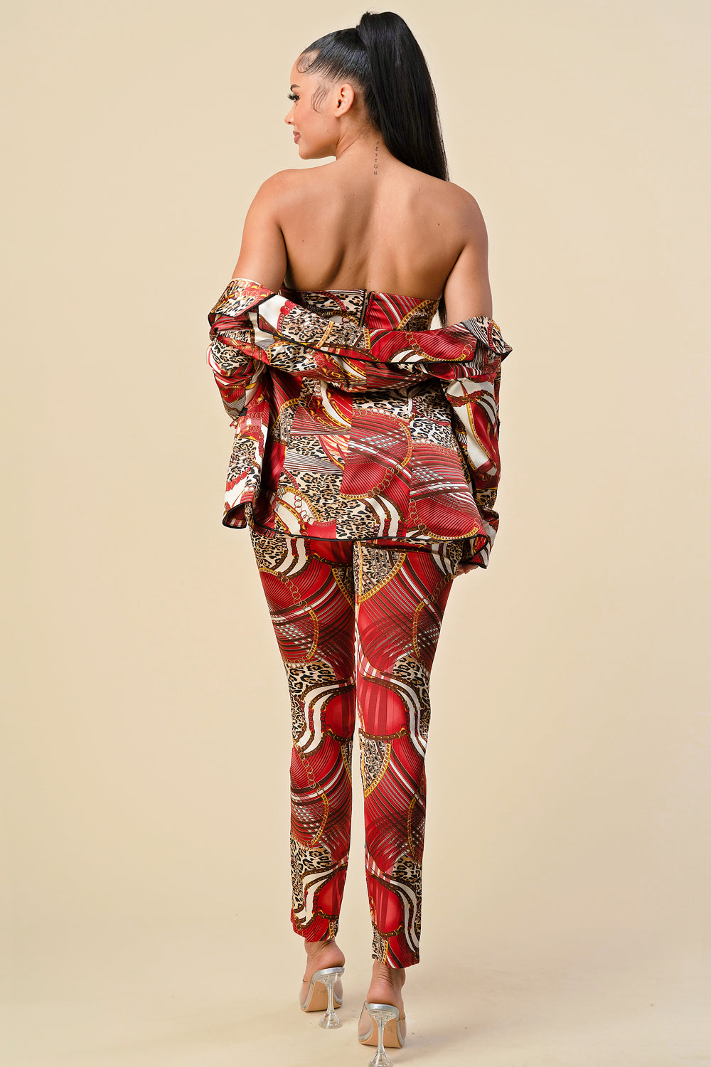 Long Sleeve Printed Blazer Pant Set