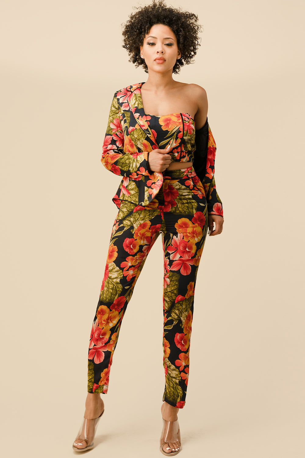 Long Sleeve Printed Blazer Pant Set