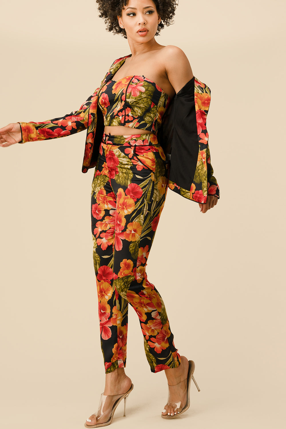 Long Sleeve Printed Blazer Pant Set