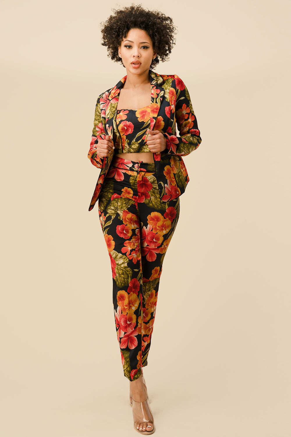 Long Sleeve Printed Blazer Pant Set