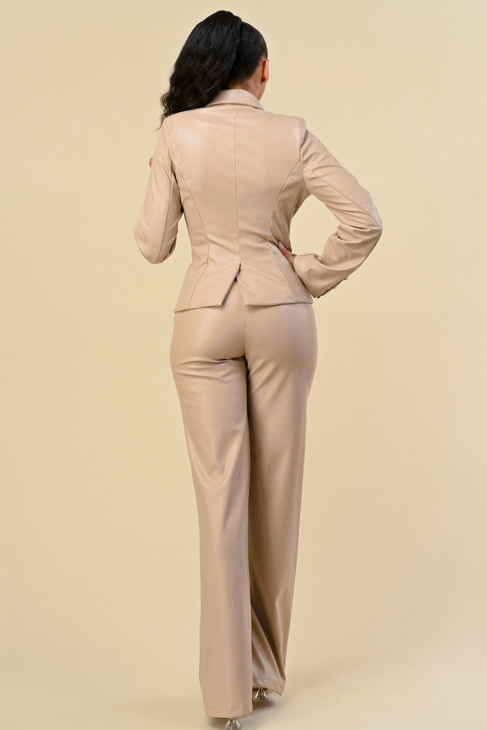 Long Sleeve Leather Jacket Pant Set