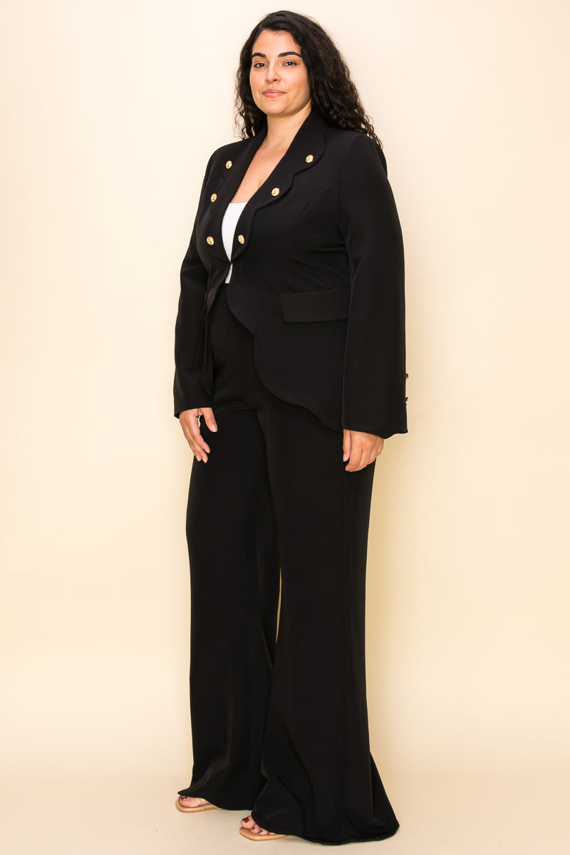 Plus Size Button Detail Jacket Pant Set