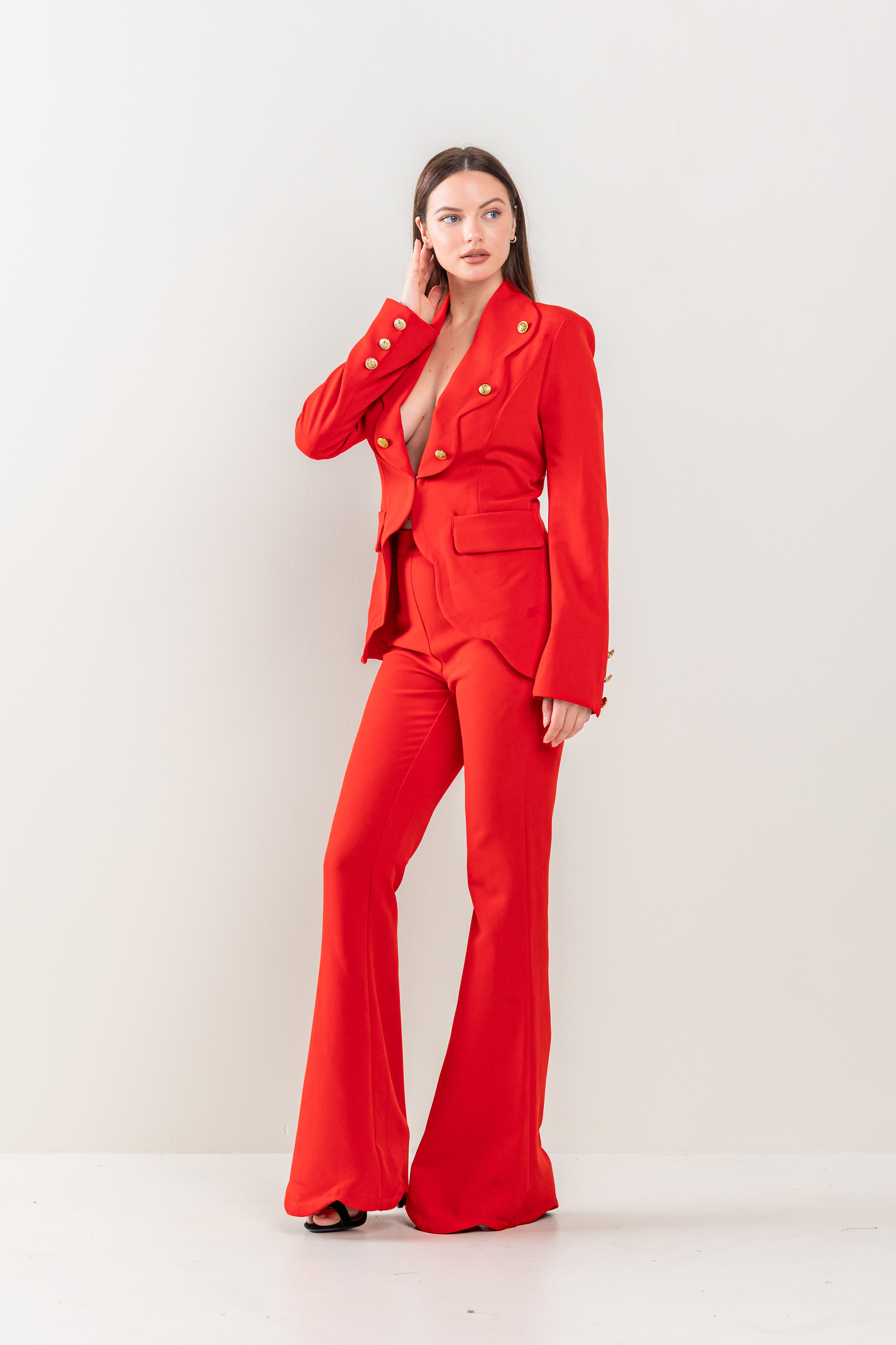 Long Sleeve Button Detail Jacket Pant Set