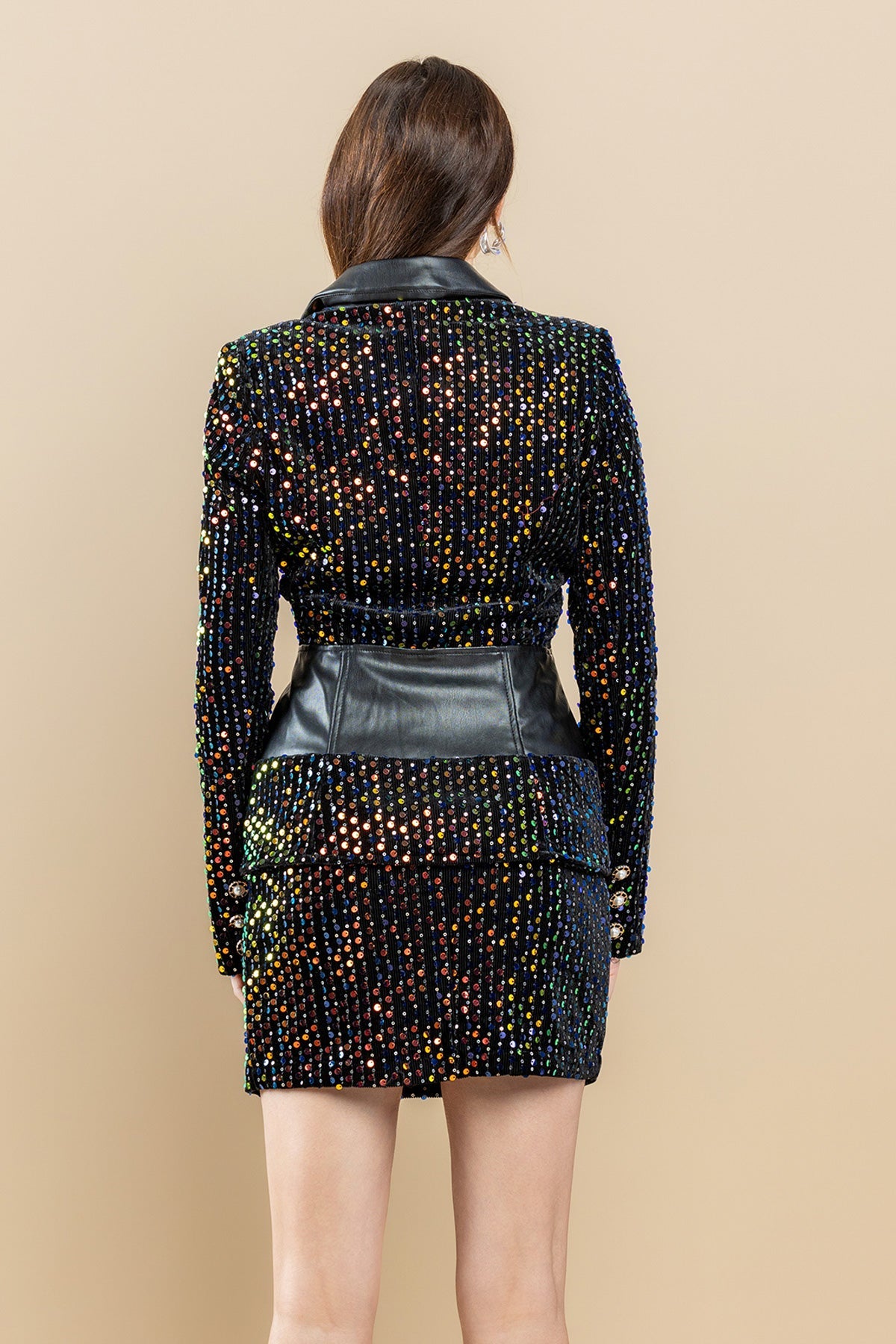Sequin Zip Up Long Sleeve Jacket Shirt Set