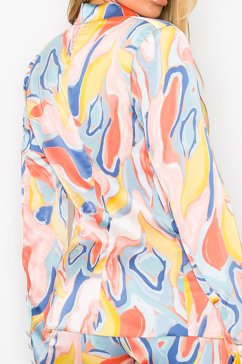 One Button Printed Blazer Pant Set