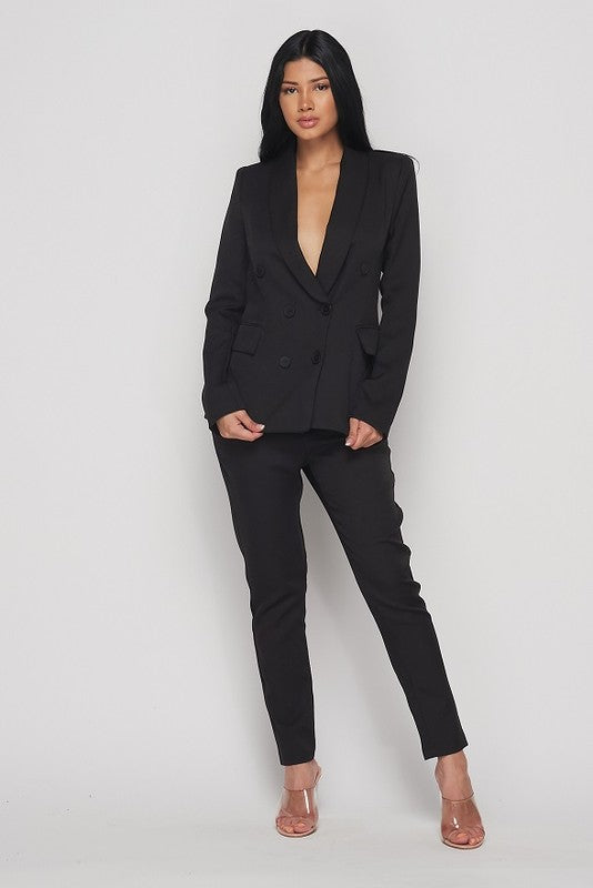 Front Buttons Long Sleeve Jacket Pant Set